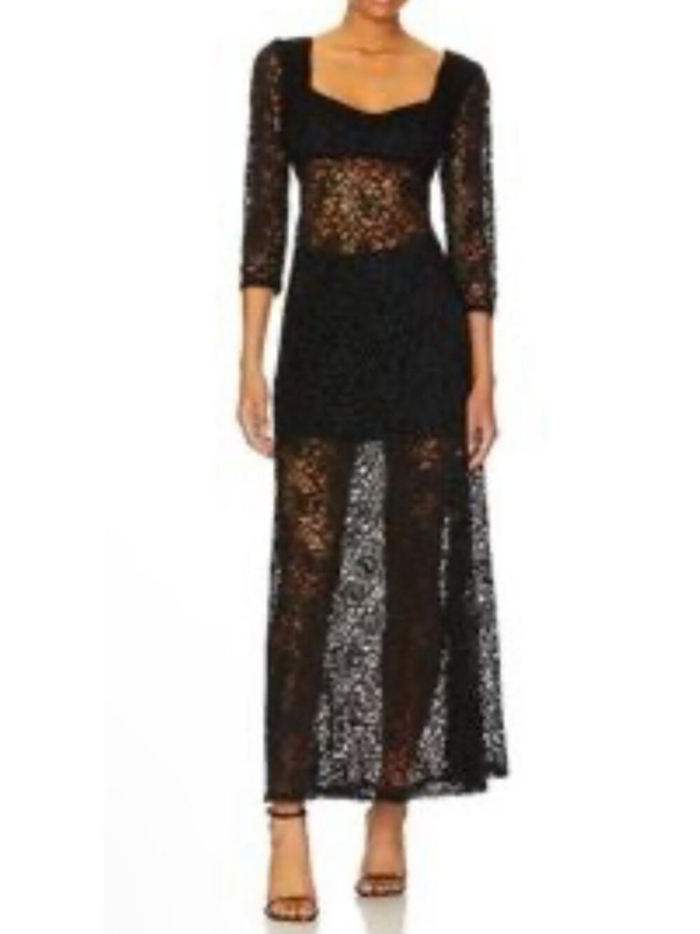 Free People Black Lace Maxi Dress Sweetheart Neckline Large NWT